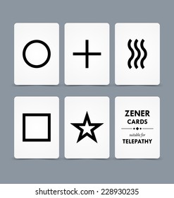 Zener cards suitable for telepathy on grey background