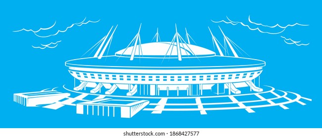 Zenith Arena In Saint Petersburg. Football Stadium Building. Modern Russian Architecture Vector Illustration. 