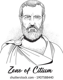 Zeno of Citium line art portrait, cartoon style, vector