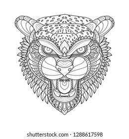 zenta tiger. zenta animal. Hand drawn doodle zentangle tiger head illustration. Decorative ornate vector tiger head drawing for coloring book -Vector