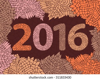 Zentangle 2016 year. Happy new year. Year of monkey. Vector illustration can be used for web design, trendy printed products, posters, calendars, invitations and greeting cards.