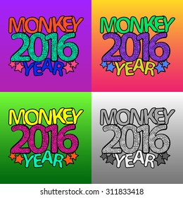 Zentangle 2016 year signs set templates. Colorful happy new year of monkey. Vector image can be used for web design, prints, posters, calendars, invitations and cards.
