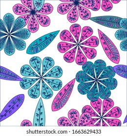 Zentangle abstract flower. Botanical seamless pattern.  Spring decoration. Vector illustration isolated. Abstract vector background. 