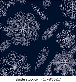 Zentangle abstract flower. Botanical seamless pattern.  Spring decoration. Vector illustration isolated. Abstract vector background. 