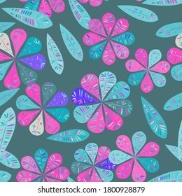 Flor abstracta de Zentangle. Patrón sin costuras botánicas.  Decoración primaveral. Ilustración vectorial aislada. Resumen del fondo vectorial. 