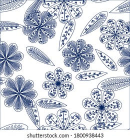 Flor abstracta de Zentangle. Patrón sin costuras botánicas.  Decoración primaveral. Ilustración vectorial aislada. Resumen del fondo vectorial. 