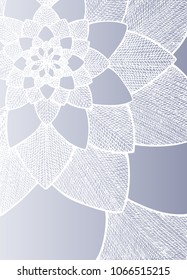Zentangle abstract flower. Decorative flower. Hand drawn illustration. Ornament for Greeting Card. White lines on silver gray background. Doodle drawing. Abstract floral design. 