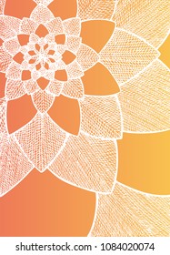 Zentangle abstract flower. Decorative flower. Hand drawn illustration. Ornament for Greeting Card. White lines on orange background. Doodle drawing. Abstract floral design.Sunny image for summer theme