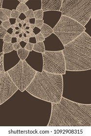 Zentangle abstract flower. Decorative flower. Hand drawn illustration. Ornament for Greeting Card. Beige lines on brown background. Doodle drawing. Abstract floral design. 