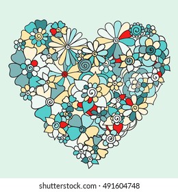 Zentangle abstract flower. Floral heart. Vector illustration