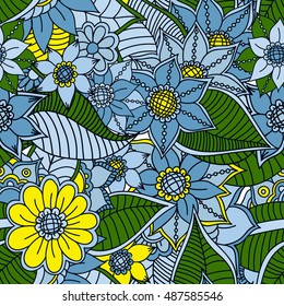 Zentangle abstract flower. Floral seamless pattern.Seamless pattern can be used for wallpaper, pattern fills, web page background,surface textures. Vector illustration