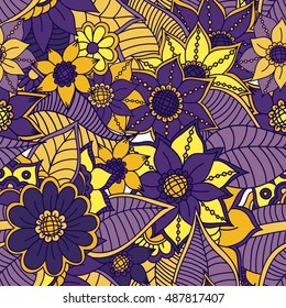 Zentangle abstract flower. Floral seamless pattern. Seamless pattern can be used for wallpaper, pattern fills, web page background,surface textures.Seamless vector illustration