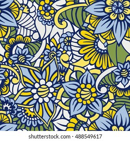 Zentangle abstract flower. Floral seamless pattern.Seamless pattern can be used for wallpaper, pattern fills, web page background,surface textures. Vector illustration