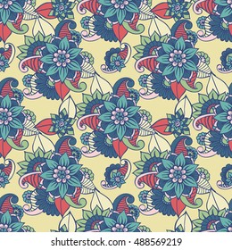 Zentangle abstract flower. Floral seamless pattern.Seamless pattern can be used for wallpaper, pattern fills, web page background,surface textures. Vector illustration