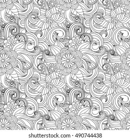 Zentangle abstract flower. Floral seamless pattern.Seamless pattern can be used for wallpaper, pattern fills, web page background,surface textures. Vector illustration