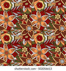 Zentangle abstract flower. Floral seamless pattern.Seamless pattern can be used for wallpaper, pattern fills, web page background,surface textures. Vector illustration
