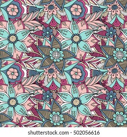 Zentangle abstract flower. Floral seamless pattern.Seamless pattern can be used for wallpaper, pattern fills, web page background,surface textures. Vector illustration