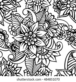 Zentangle abstract flower. Seamless pattern. Vector illustration 
