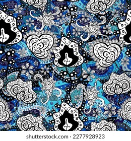 Zentangle abstract flowers. Doodle flower. vector illustration Cute fabric pattern. Colour Spring Theme seamless pattern Background. Flat Flower Elements Design.