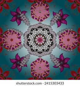 Zentangle abstract flowers. Doodle flower. vector illustration Cute fabric pattern. Colour Spring Theme seamless pattern Background. Flat Flower Elements Design.
