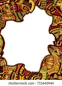 Zentangle abstract hand drawn tribal frame border for invitations. Autumn motif