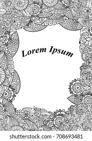 Zentangle adult coloring book frame border. Invitation template