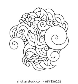 Zentangle adult coloring book illustration black ink on white background.