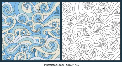 Zentangle antistress coloring page for adults abstract waves ocean symbol vector illustration. Hand-drawn water doodle style design