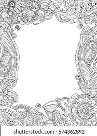 Zentangle banner frame. Postcard border. Vector background in adult coloring book style