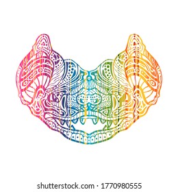 Zentangle Bat for tattoo in boho, hipster style. Ornamental tribal patterned illustration for adult anti stress coloring pages. Hand drawn sketch.