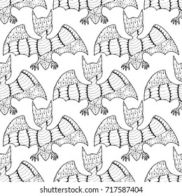 Zentangle Bats Hand Drawn and Traced to Vector. Halloween Background. Seamless Pattern for Wrapping or Halloween Decoration. Background with Doodled Vampires.