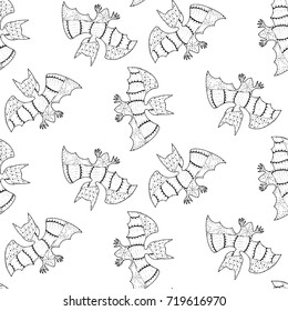 Zentangle Bats Hand Drawn and Traced to Vector. Halloween Background. Seamless Pattern for Wrapping or Halloween Decoration. Background with Doodled Vampires.