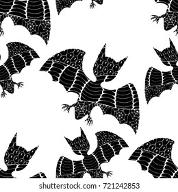 Zentangle Bats Hand Drawn and Traced to Vector. Halloween Background. Seamless Pattern for Wrapping or Halloween Decoration. Background with Doodled Vampires.