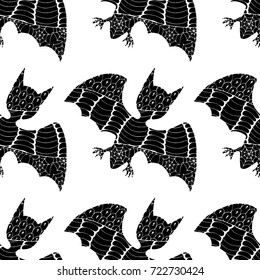 Zentangle Bats Hand Drawn and Traced to Vector. Halloween Background. Seamless Pattern for Wrapping or Halloween Decoration. Background with Doodled Vampires.