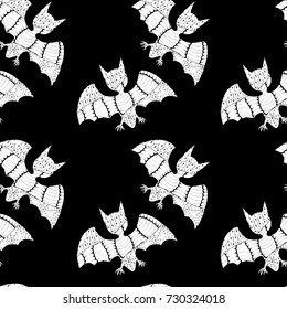 Zentangle Bats Hand Drawn and Traced to Vector. Halloween Background. Seamless Pattern for Wrapping or Halloween Decoration. Background with Doodled Vampires.