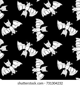 Zentangle Bats Hand Drawn and Traced to Vector. Halloween Background. Seamless Pattern for Wrapping or Halloween Decoration. Background with Doodled Vampires.