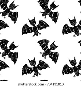 Zentangle Bats Hand Drawn and Traced to Vector. Halloween Background. Seamless Pattern for Wrapping or Halloween Decoration. Background with Doodled Vampires.