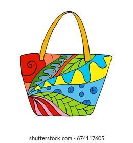 Zentangle Beach Bag with abstract pattern. Vector illustration.