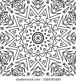 Zentangle. Black and White Seamless Pattern for Adult Coloring Page. Mandala Ornament for Seamless Texture. Tribal Zentangle Pattern in Vintage Style. Vector
