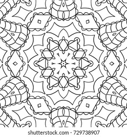 Zentangle. Black and White Seamless Pattern for Adult Coloring Page. Mandala Ornament for Seamless Texture. Tribal Zentangle Pattern in Vintage Style. Vector
