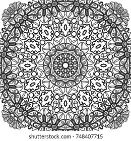 Zentangle. Black and White Seamless Pattern for Adult Coloring Page. Mandala Ornament for Seamless Texture. Tribal Zentangle Pattern in Vintage Style. Vector