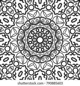 Zentangle. Black and White Seamless Pattern for Adult Coloring Page. Mandala Ornament for Seamless Texture. Tribal Zentangle Pattern in Vintage Style. Vector