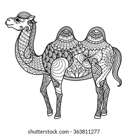 Zentangle camel design for coloring book for adult or other decorations