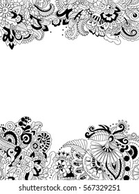 Zentangle card template. Floral borders. Vector image in adult coloring book style