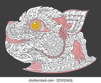 zentangle cat, hand drawn doodle and Line Thai style