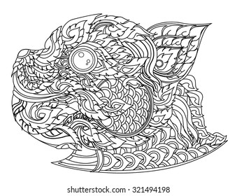 zentangle cat,hand drawn doodle and Line Thai style