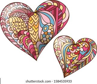 Zentangle color mandala heart vector dedicated to Valentines day. Adult coloring book page