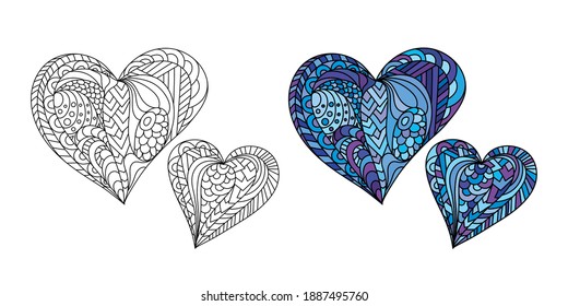 Zentangle color mandala heart vector dedicated to Valentines day. Adult coloring book page