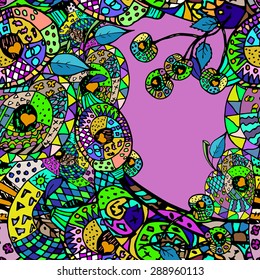 Zentangle colorful abstract backgraound with cool colors.Hand drawn outlines and contours.