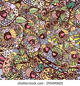 Zentangle colorful seamless pattern with soft colors. Pattern can be used for fabric, wallpaper or wrapping paper. Print on handbags, backpacks, wallets, billfold